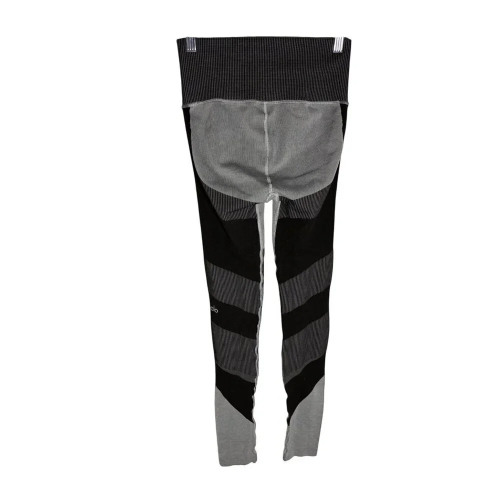 Alo Yoga High Waist Seamless Life Ribbed Black Grey Color-Block Leggings-sz Smal